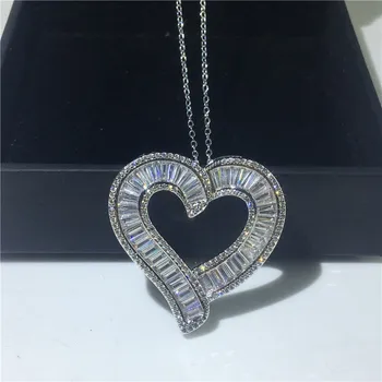 Stort Hjerte Diamond øreringe-halskæde 925 Sterling sølv Gemstones Cz Luksus Part Engagement Vedhæng til kvinder Bryllup Smykker images
