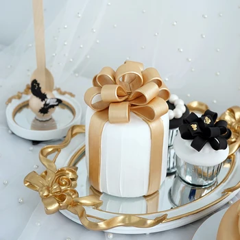 SWEETGO Kunstige kage ler dessert model champagne-guld 4 tommer falske macaroon tower hjem udsmykning fremvise fotografering images