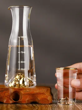 Top Kvalitet Gyldne Bjerg Spiritus Shot Glas Vin Karaffel Crystal Vodka Hvide Ånd Guld Folie Dispenser Små Kopper Vinglas images