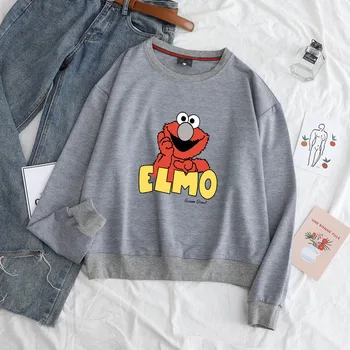 Toppe Homme Sesame Street Elmo Kawaii Dejlige Tegnefilm Mode Print Streetwear Fast Casual Bomuld Unisex Nye Mandlige Sweatshirt images