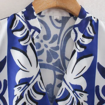 TRAF Za 2021 Shirt Kjole Kvinde Blå Blomster Korte Sommer Kjoler, Kvinder Mode Bælte med Lange Ærmer Mini Kjole-Knappen Casual Kjoler images