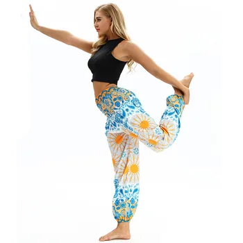 Trykt løs yoga bukser boheme høj talje sports bukser kvinder sommer strand blomster wide-ben bukser rejse bukser images