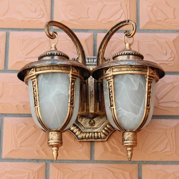 Udendørs væglampe i Europæisk stil, dobbelt hovedet vandtæt sconce lampe garden villa dekoration vintage balkon veranda Lampe images