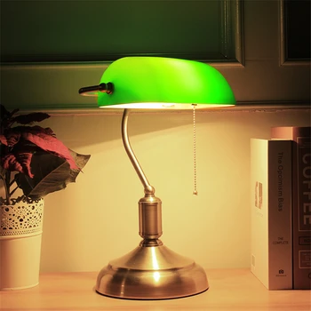 Vintage grøn glas lampeskærm bordlamper klassiske bank lampe Amerikansk undersøgelse kontor indretning lys bronze hjem lysarmaturer images