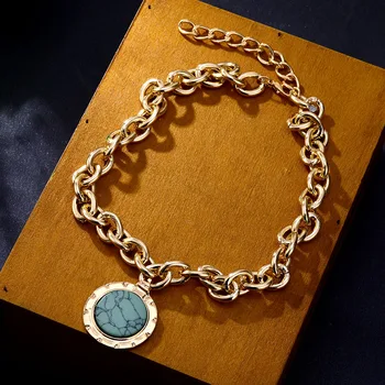 Vintage Guld Chunky Marmor Krave Erklæring Kæde Neckalce For Kvinder Choker Vedhæng Mode Smykker Tilbehør Gave Engros images