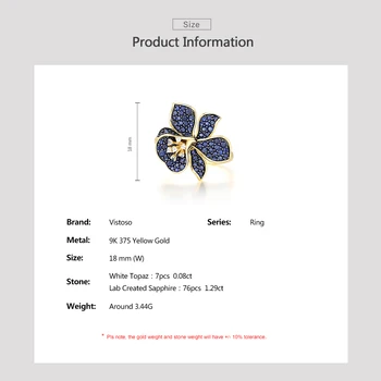 VISTOSO Ren 9K 375 Gule Guld Ringe For Lady lab Oprettet Safir Hvid Topas Flower Ring Jubilæum Luksus Gave Fine Smykker images
