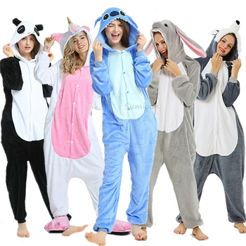 Voksne Dyr Unicorn Pyjamas Tegnefilm Licorne Panda Kigurumi Kvinder Kostumer Vinter Flannel Overalls Unicornio Nattøj images