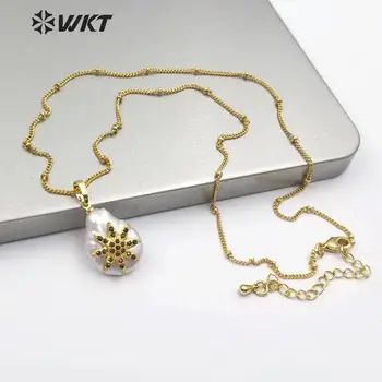 WT-MN954 WKT Naturlige Perle & amp; CZ Vedhæng Guld Halskæde til Kvinder med Elegante Halskæde Stranden Prarl Smykker images