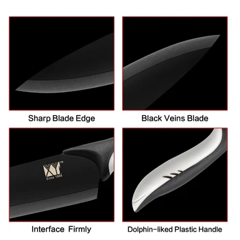 XYj Sort Oxid Kniv Sæt af 6 & Blade Beskyttende Kappe af Rustfrit Stål Non Stick Sort Belægning Blade Knive & 8