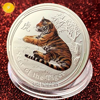 Year of The Tiger Erindringsmønt Kina Mascot dyrenes Konge Tiger Mønter Samleobjekter 999 Sølv Kinesiske Kultur Mønt images