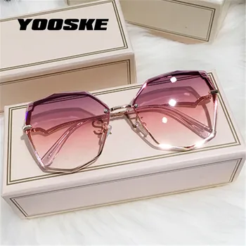 YOOSKE 2021 Gradient Cat Eye Solbriller Kvinder Luksus Mærke Damer Uindfattede solbriller Overdimensionerede Klare Hav Linse Brille UV400 images
