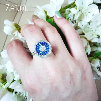 ZAKOL Fashion Fire Farve Skinnende AAA Cubic Zirconia Bryllup Engagement Ring Luksus Smykker til Kvinder, Gaver FSRP2037 images