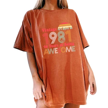 Årgang 1981 10 År for at Være Fantastiske Kvinder Tshirt Rund Hals Sommer-Shirt til Kvinder Drop Skulder Toppe Ropa Plus Size Mujer images