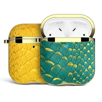 Ægte Læder Tilfældet for AirPods Pro Luxury Snake Skin til Apple AirPods 2 1Cover Rem Bluetooth Hovedtelefon Tilbehør Brun Farve images